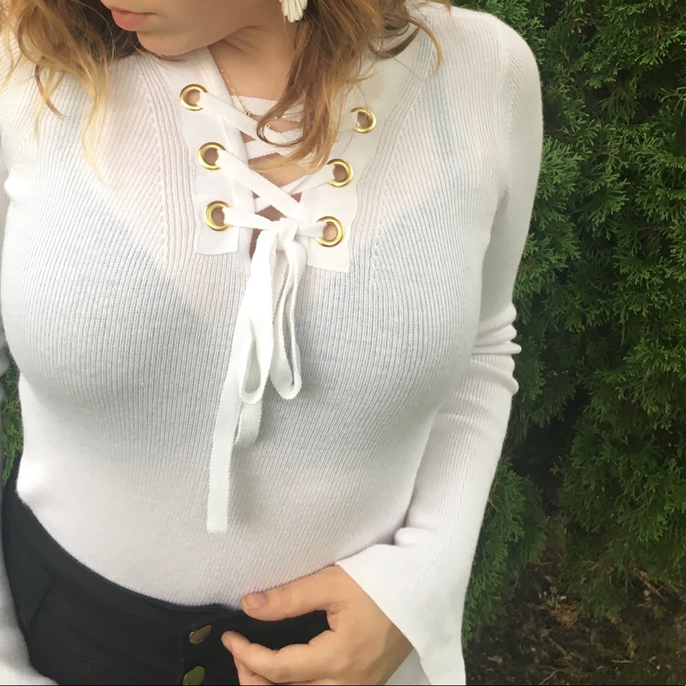 Michael Kors white lace up top - Picture 2 of 5